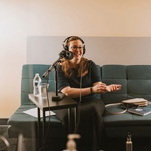 Claire Knox speaking during a podcast
