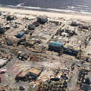 aerial view of hurricane destruction
