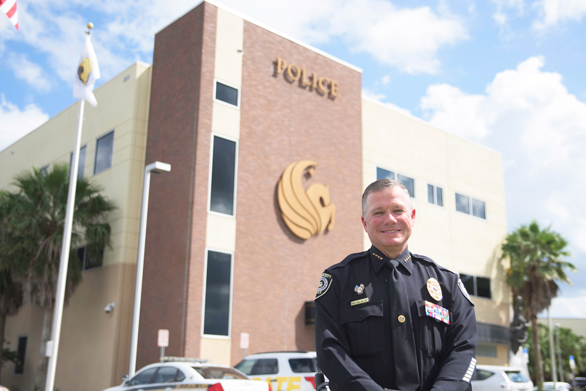 Chief Carl Metzger in front of UCF Police Station