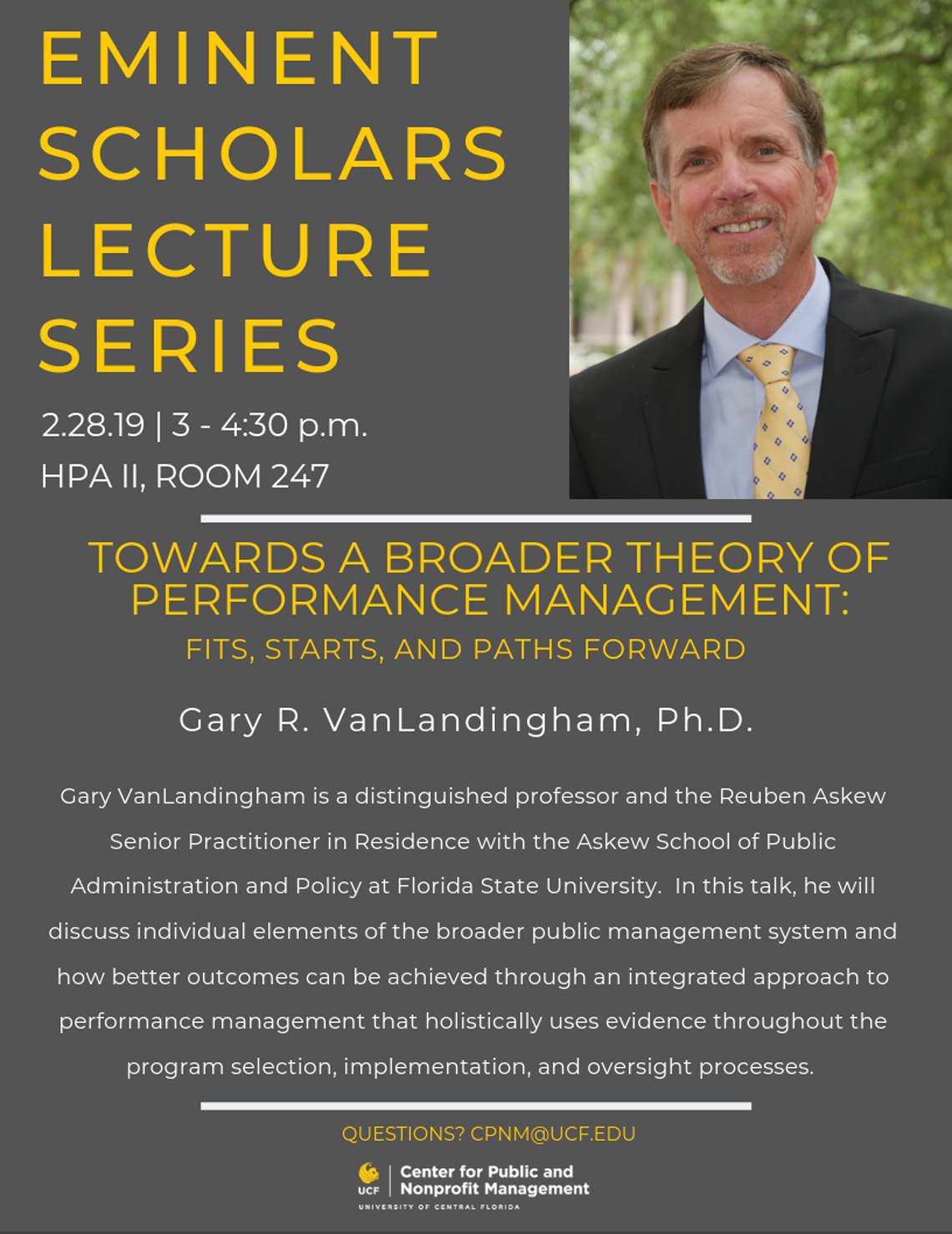 Gary R. VanLandingham, Ph.D. - 2.28.19 | 3-4:30pm, HPA II, Room 247