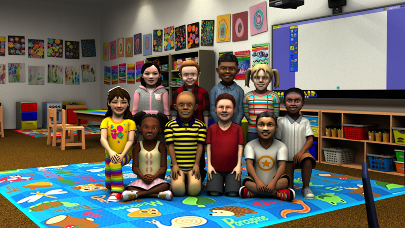 virtual classroom with group of children smiling
