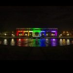 rainbow lights at reflection pond
