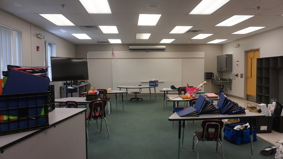 Before: Karlie Braddy’s original classroom before fellow Knights came in and gave it a farmhouse makeover. Photo Credit: Megan Nelson