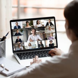 virtual meeting on laptop