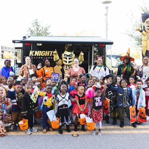children in costumes at ucf downtown