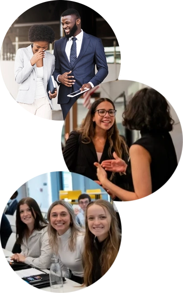 Collage of students interacting and smiling