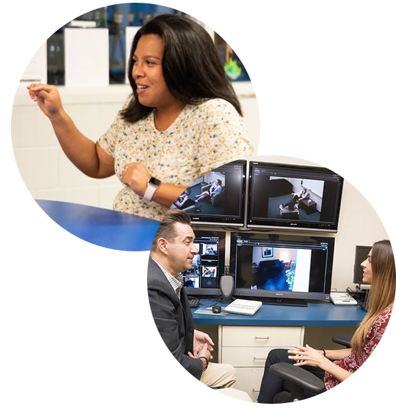 Collage of students interacting and smiling