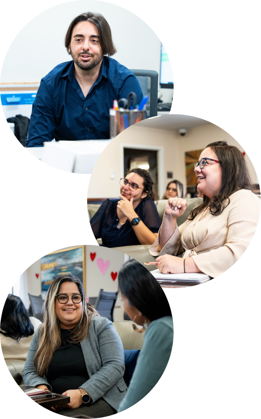 Collage of students interacting and smiling