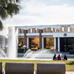 UCF Millican Hall with fountain in foreground