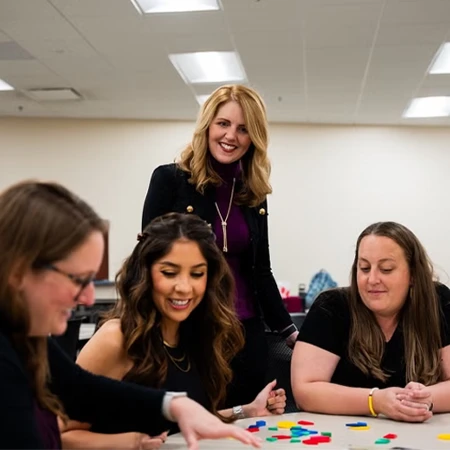 Sarah Bush with three students working together