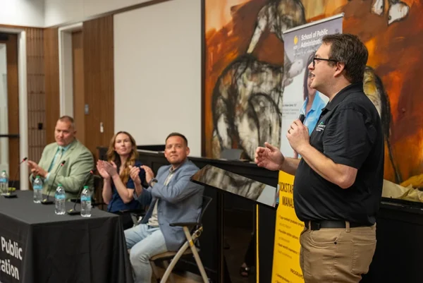 Student presenting at conference