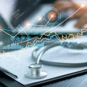 stethpscope on a clipboard overalaid with rising line chart