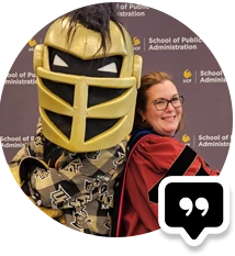 Claire Knox posing with Knightro